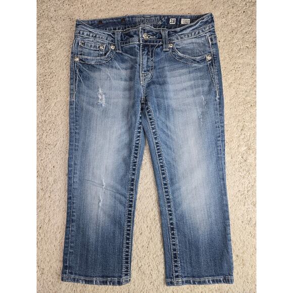 Miss Me Capri Jeans Womens Size 28 Blue Denim Cross Y2K Embellished JP5335P6 - Picture 1 of 16